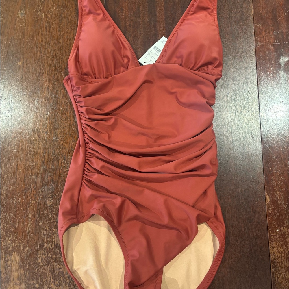 J. Crew Red One Piece Swimsuit with Ruching size 4 (Warm Chimney)
